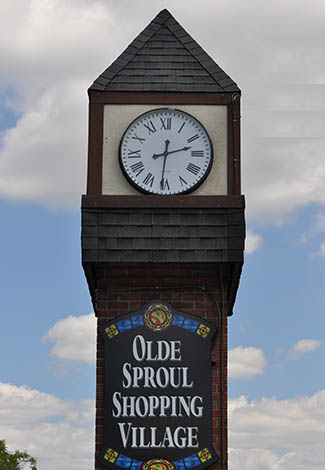 Olde Sproul Shopping Village clock tower
